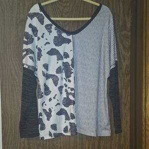 Source Unknown Monochrome Patterned Long Sleeve Top